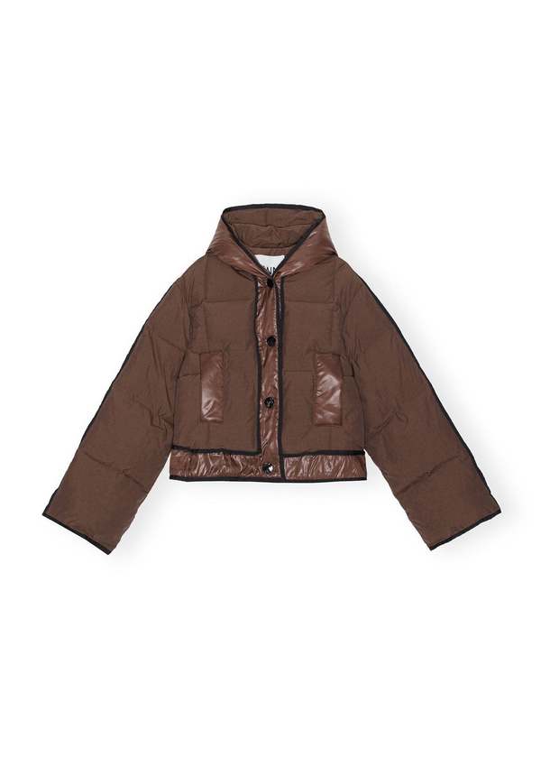 Ganni Mix Puffer Hooded Short Jacket - Shaved Chocolate | Garmentory