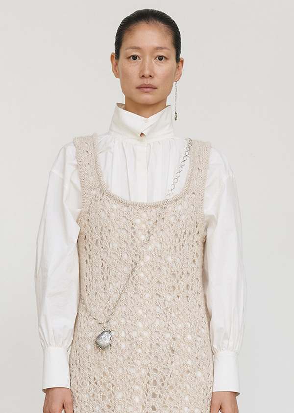 AMOMENTO High Neck Shirring Shirt - White | Garmentory High neck shirring button shirt