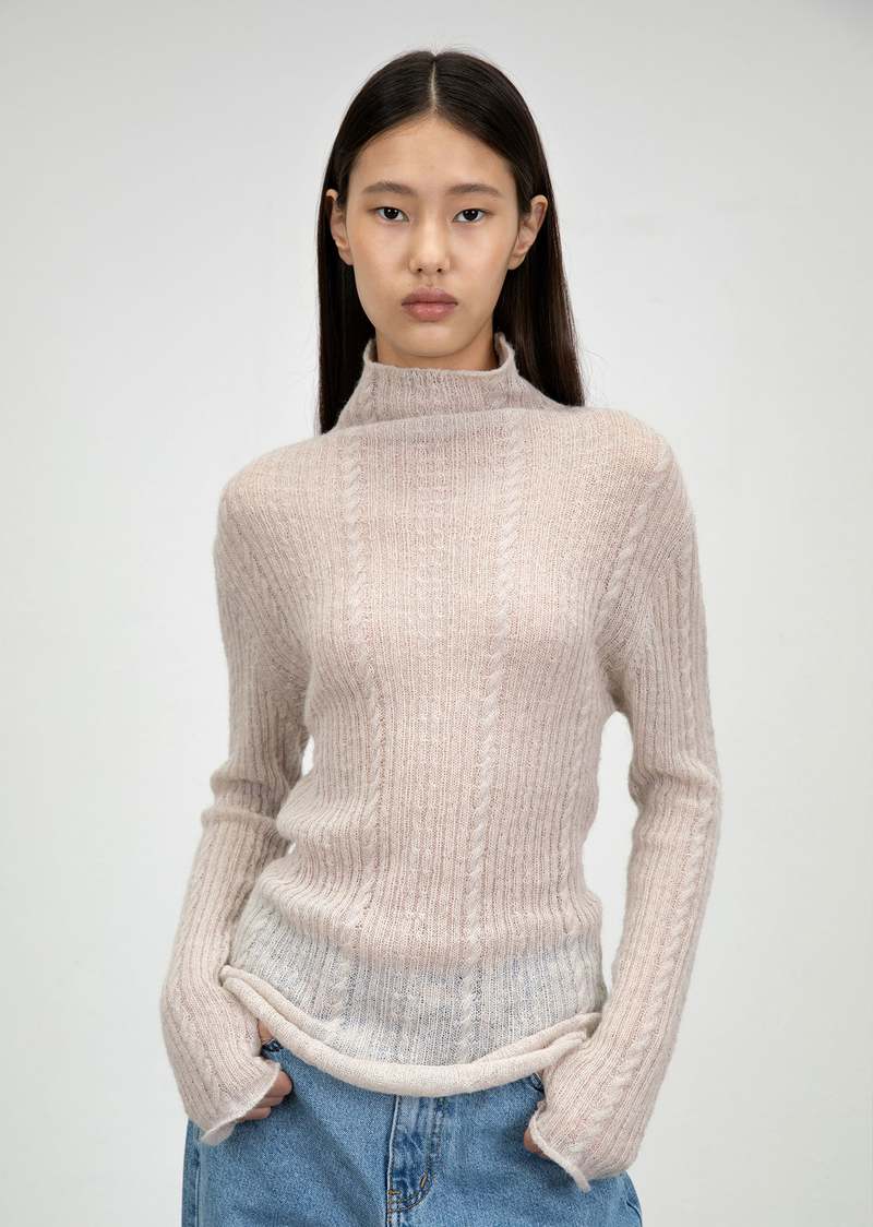 AMOMENTO Sheer Turtleneck Pullover Charcoal Garmentory