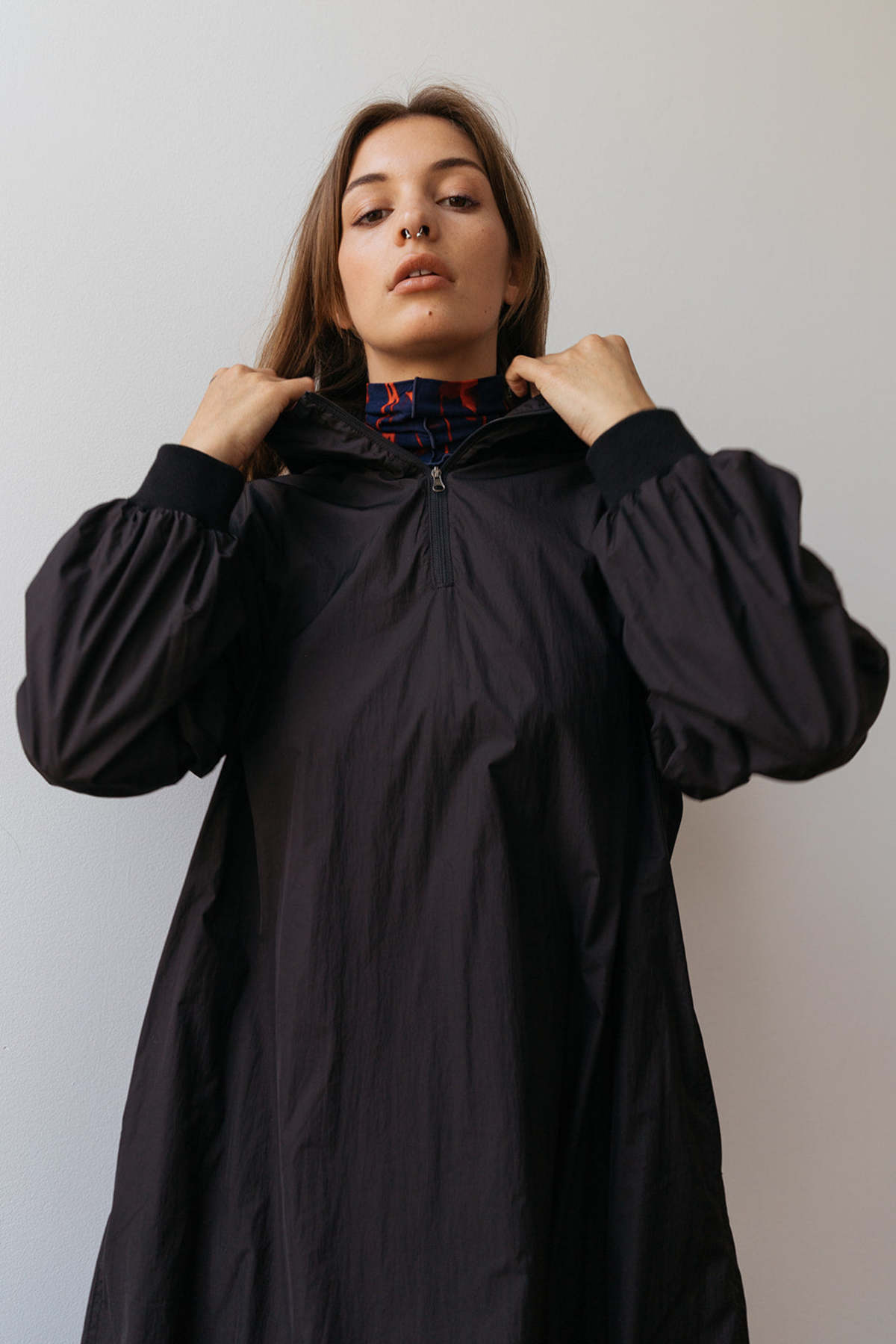 【AMOMENTO】23fw SHIRRING HOODIE DRESS Shirring Hoodie Dress, Black | Garmentory