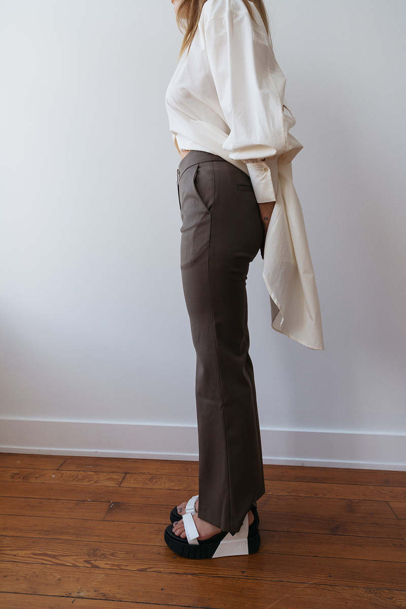 AMOMENTO Straight Fit Wool Pants - Khaki | Garmentory