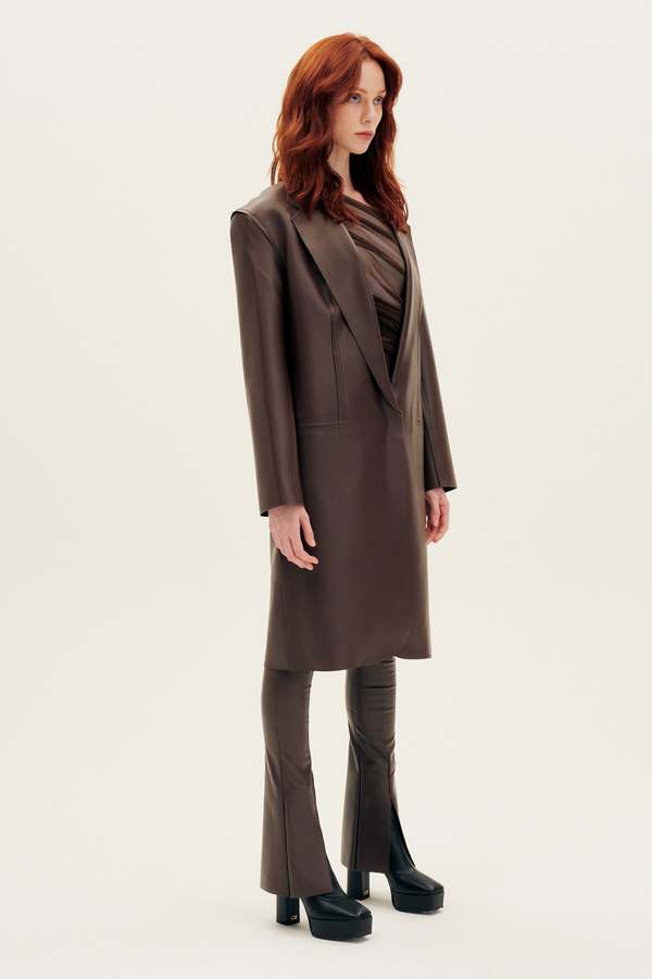 Norma Kamali Oversized Single Breasted Jacket - Chocolate Norma Kamali Oversized Single Breasted Jacket - Chocolate