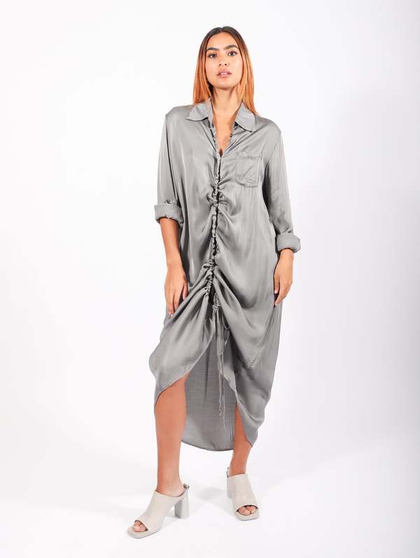 Sanctamuerte Asymmetric Satin Shirt Dress - Gray on Garmentory