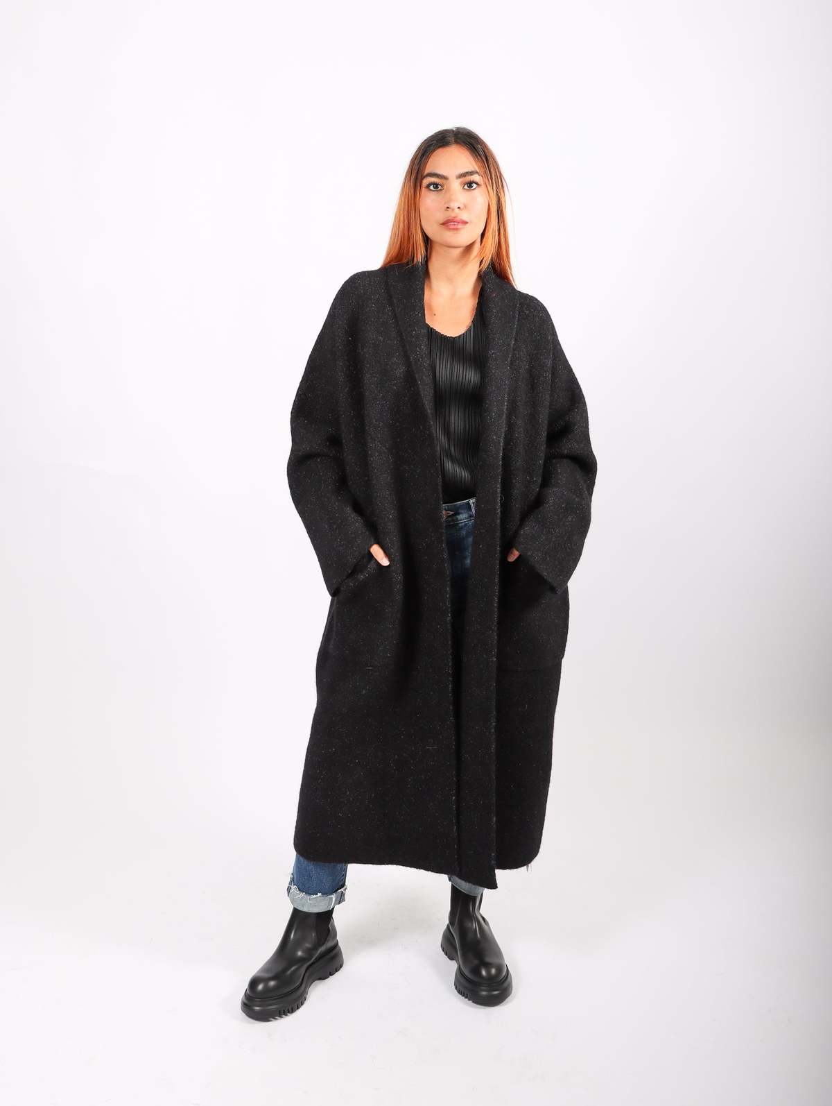 Lauren Manoogian Double Face Long Coat - Black Melange | Garmentory