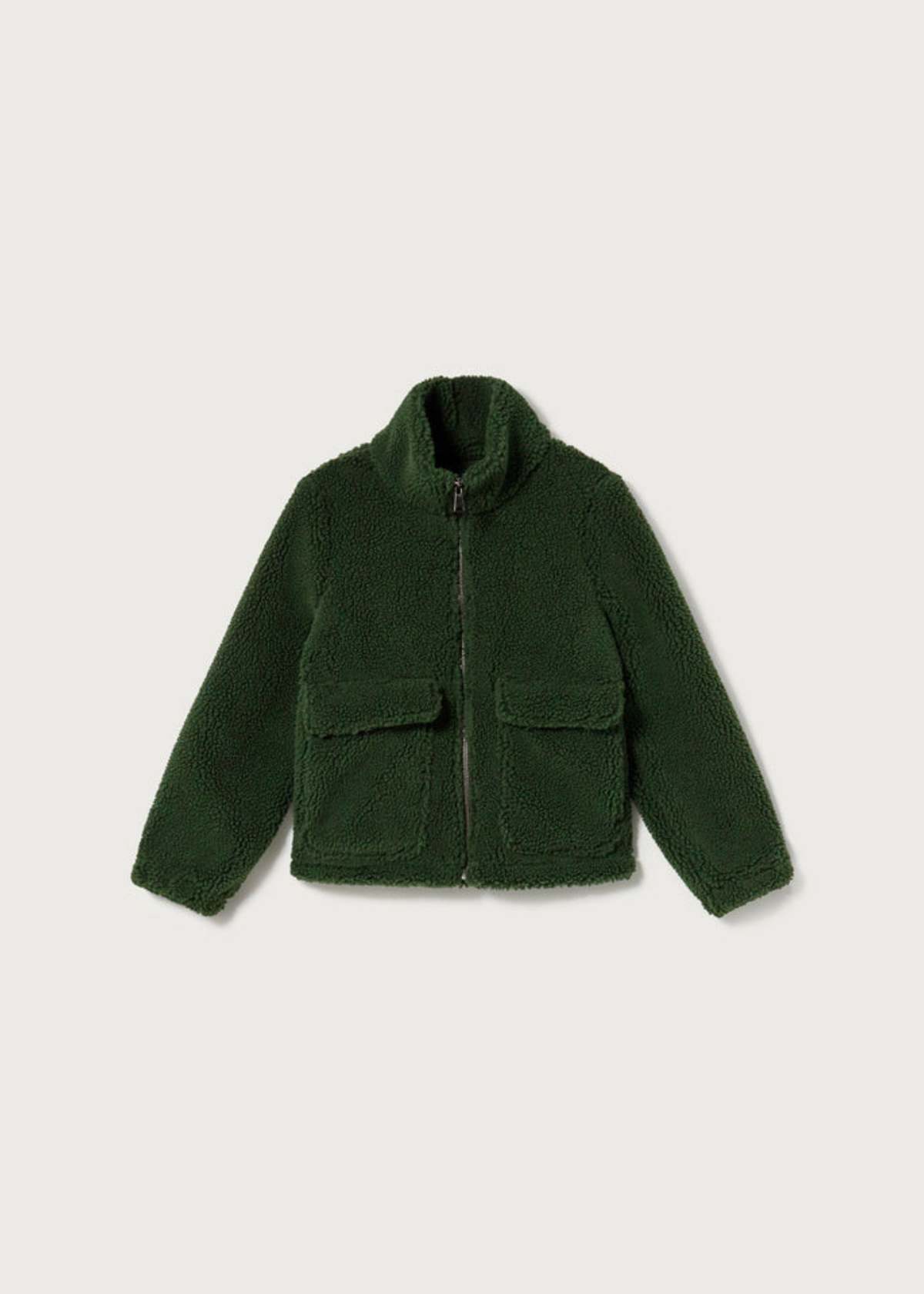 Fleece Dark Green Teddy Bear Jacket Boys Dark Green Solid Sherpa