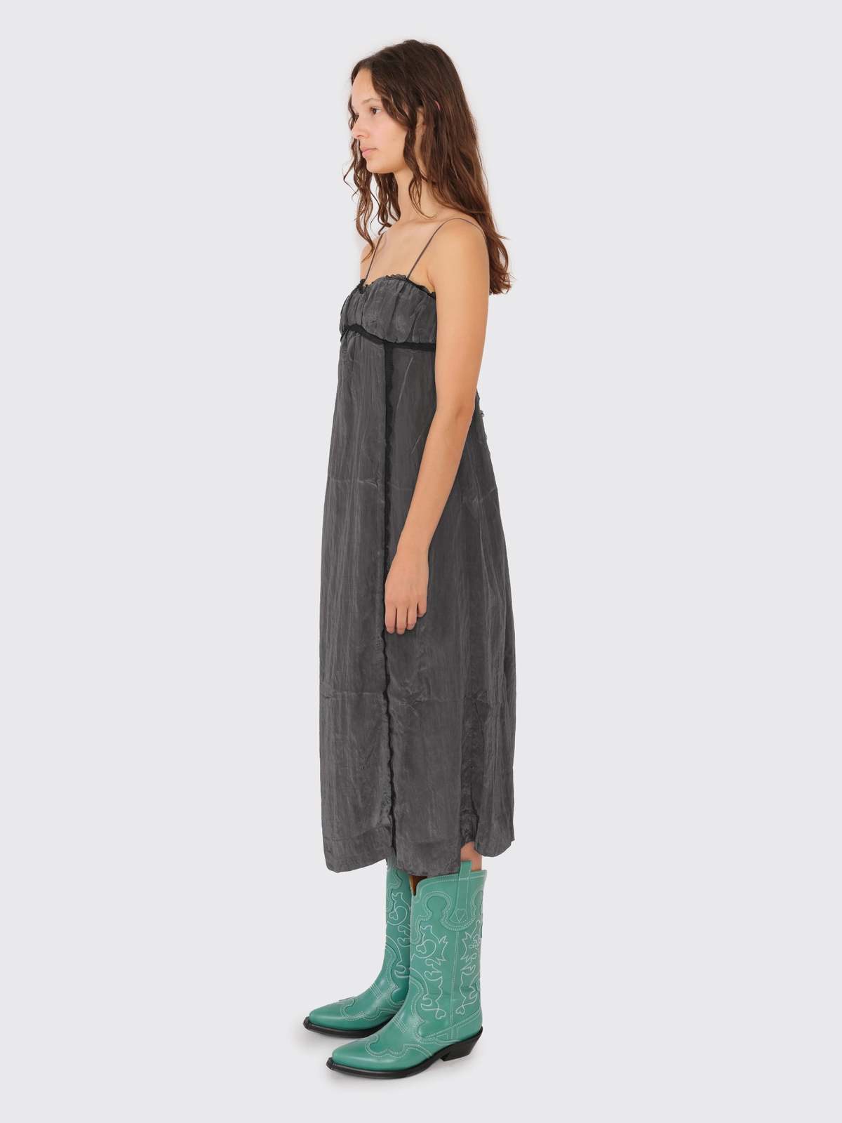knee length dresses for ladies Ganni Shiny Tech Midi Dress  finn + willow