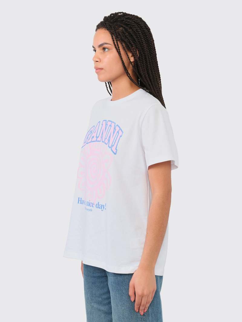 【GANNI】22ss Basic Cotton Jersey White Basic Jersey Cherry Relaxed T-shirt | GANNI US