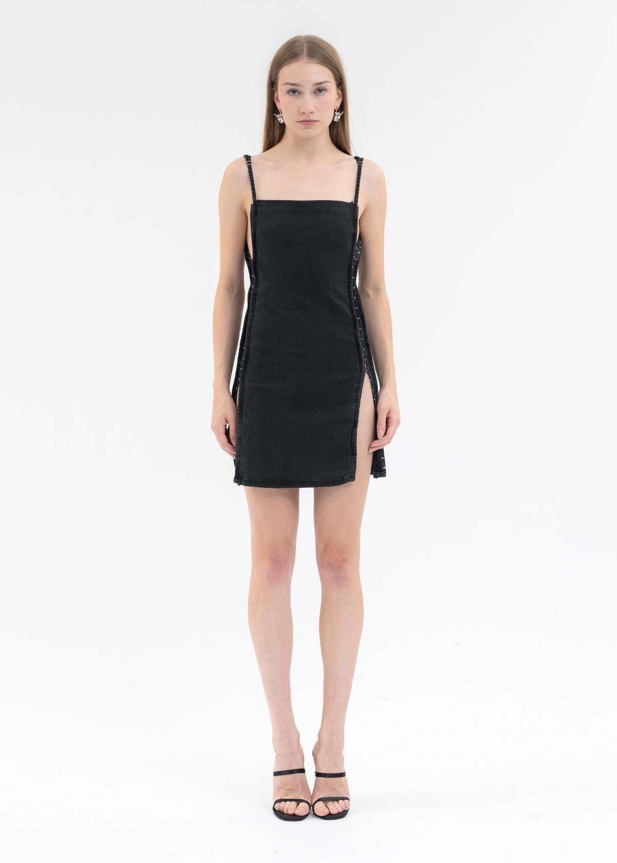 Y/project Stretch Hook And Eye Denim Mini Dress - Black | Garmentory