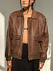 Leather Bomber Jacket - Brown - Thumbnail 2