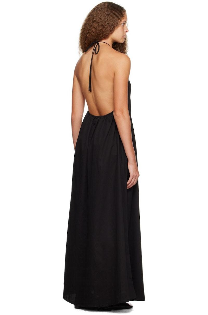 chinese dress ladies LESET Yoko Halter Maxi Dress in Black in Cotton