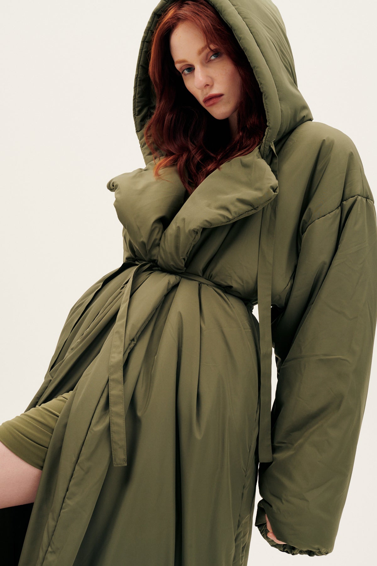Norma Kamali Hooded Sleeping Bag to Floor Coat - Military | Garmentory