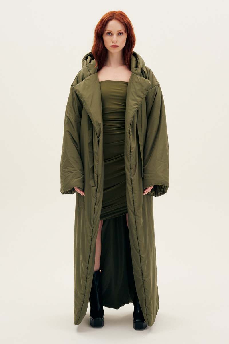 Norma Kamali Hooded Sleeping Bag to Floor Coat - Military