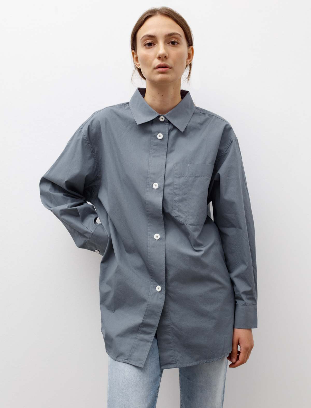 Margaret Howell Oversized Painters Shirt - Dusty Blue | Garmentory