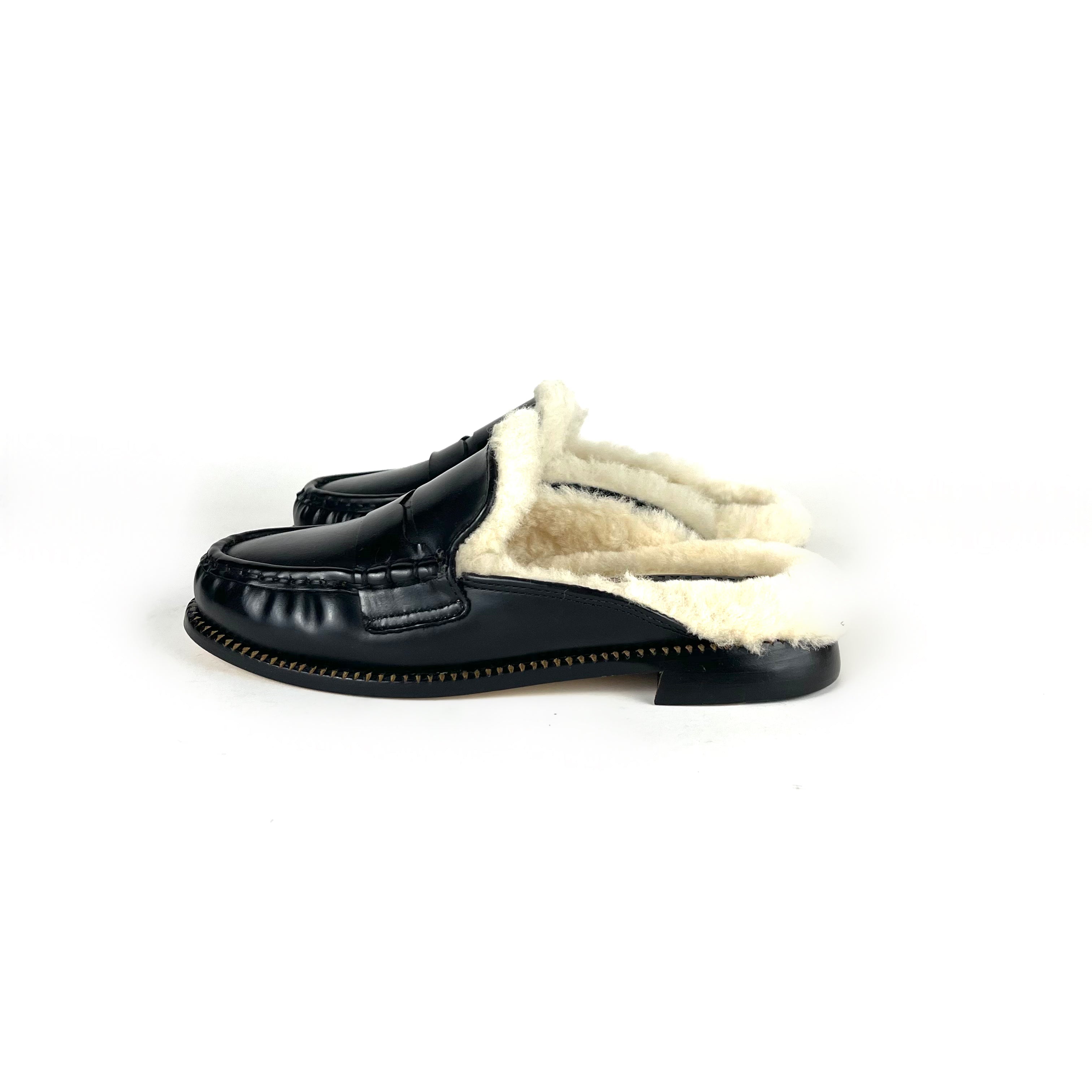 Freda Salvador Temi Shearling Penny Loafer Mule - Black  display picture 1