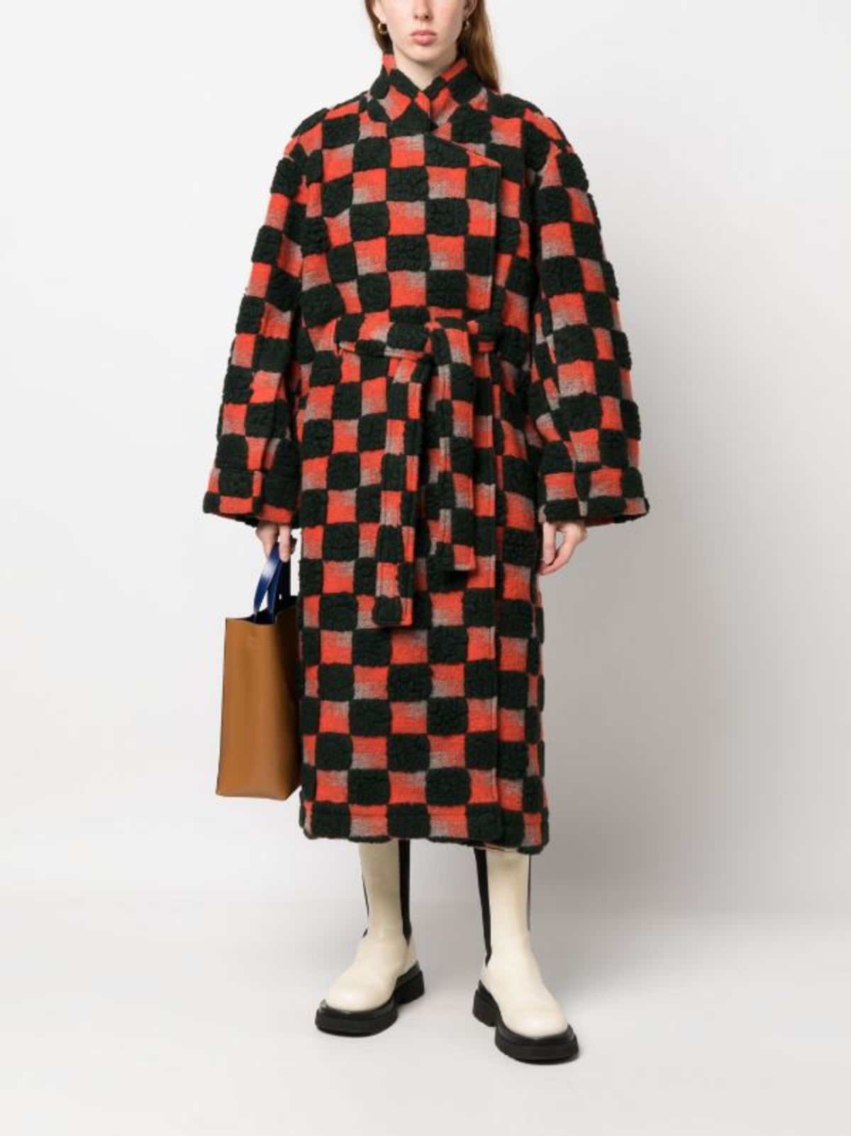 Henrik Vibskov MIDNIGHT COAT - GREEN/ORANGE TEDDY CHECKS | Garmentory