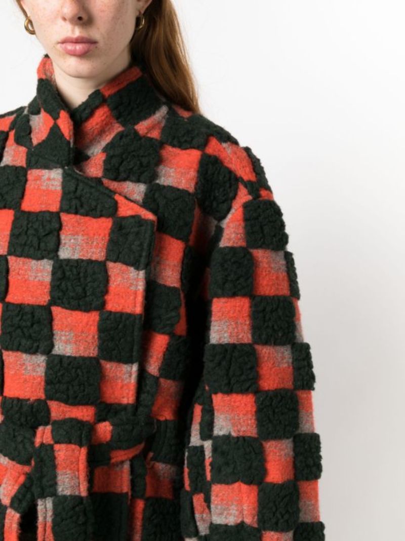 Henrik Vibskov MIDNIGHT COAT - GREEN/ORANGE TEDDY CHECKS | Garmentory