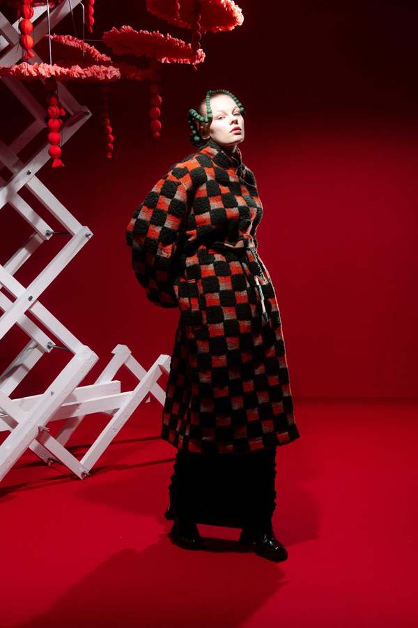 Henrik Vibskov MIDNIGHT COAT - GREEN/ORANGE TEDDY CHECKS | Garmentory