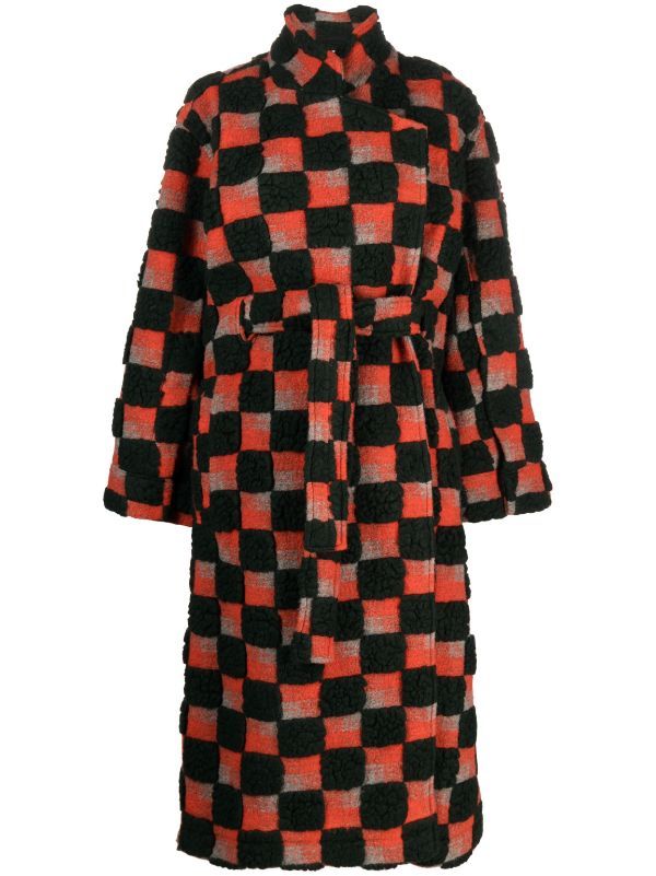 Henrik Vibskov MIDNIGHT COAT - GREEN/ORANGE TEDDY CHECKS | Garmentory