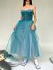 Vintage Blue Tulle Velvet Dress - Blue - Thumbnail 1