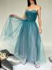 Vintage Blue Tulle Velvet Dress - Blue - Thumbnail 2