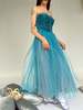 Vintage Blue Tulle Velvet Dress - Blue - Thumbnail 4