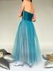 Vintage Blue Tulle Velvet Dress - Blue - Thumbnail 6