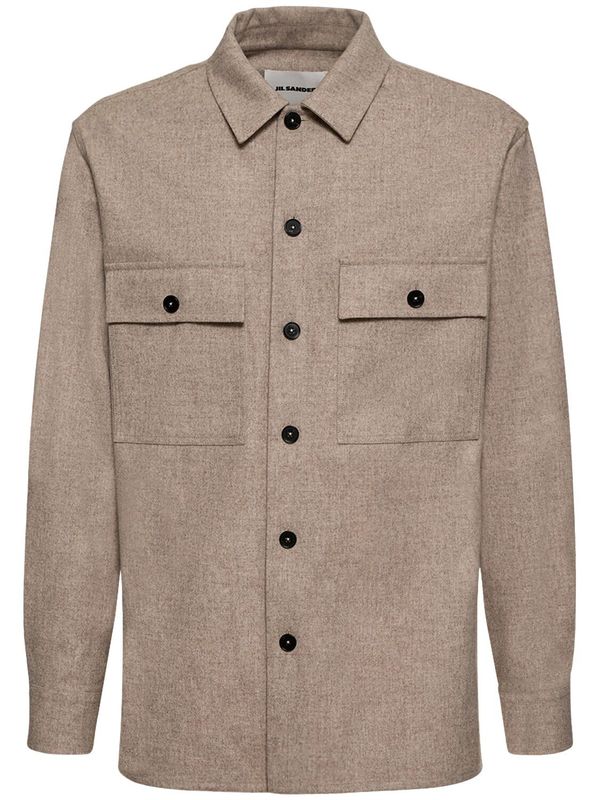 Jil Sander Virgin Wool Flannel Overshirt - Ginger/Grey | Garmentory