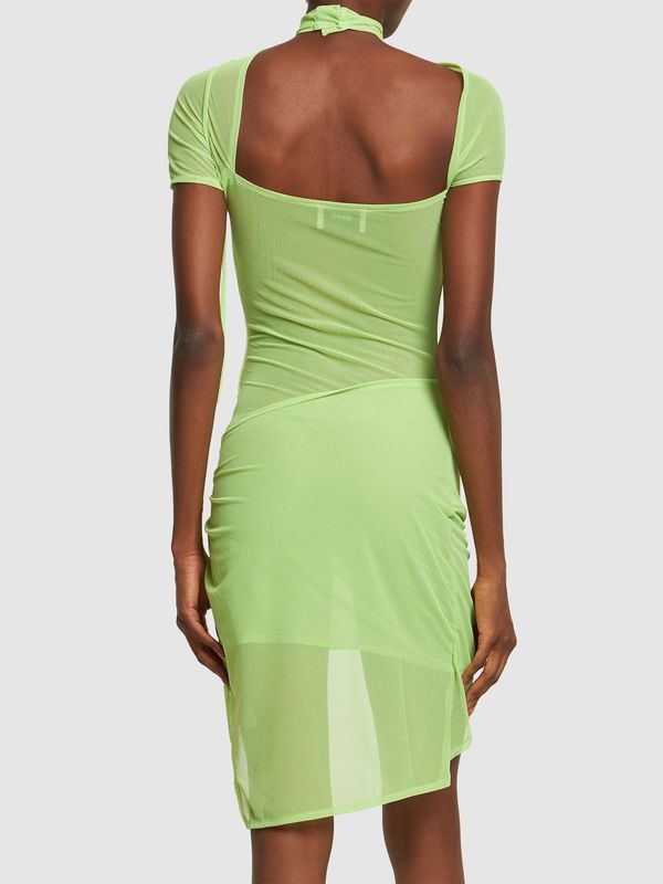 Coperni Asymmetric Draped Mesh Mini Dress - Yellow | Garmentory