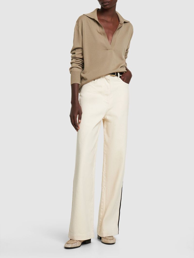 Peter Do Cotton Denim Wide Jeans W/ Side Stripes - Off White