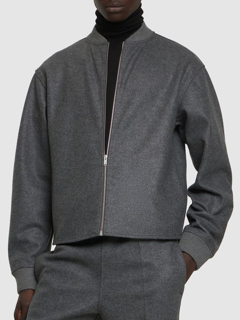 Jil Sander Melton Wool Zipped Sweatshirt - Grey | Garmentory