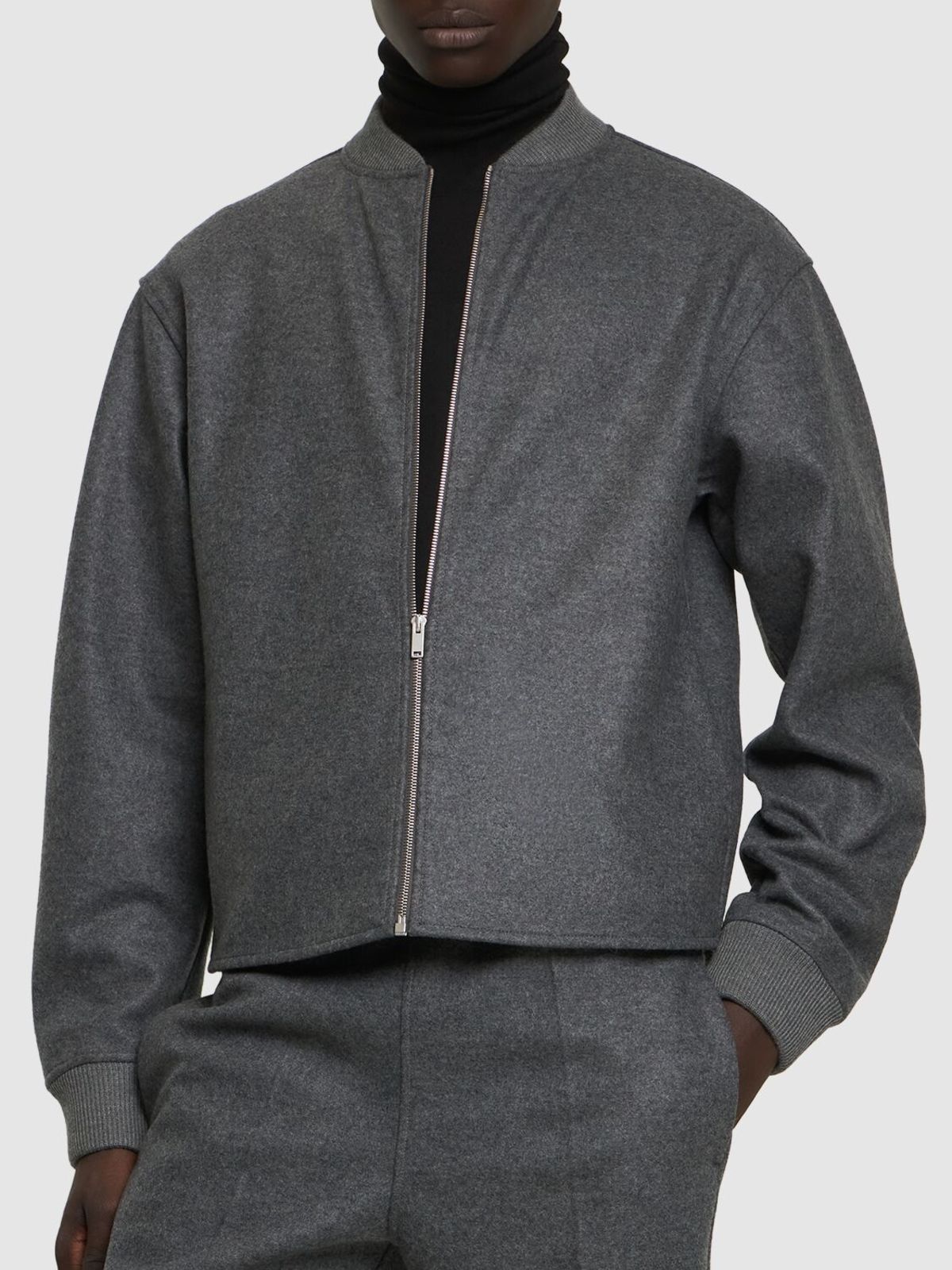 Jil Sander Melton Wool Zipped Sweatshirt - Grey | Garmentory