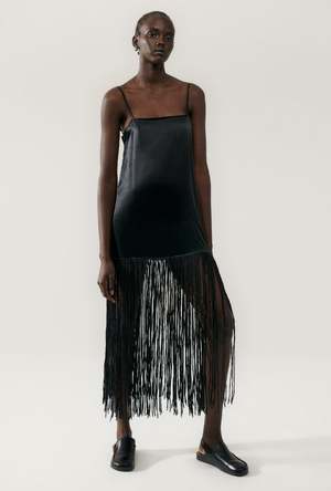Silk Laundry FRINGE DRESS - BLACK | Garmentory