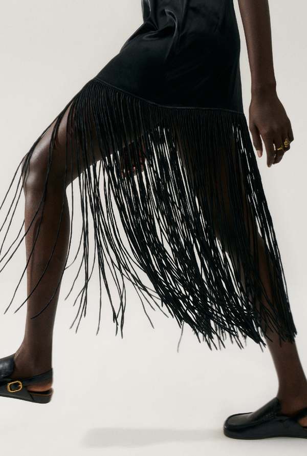 silk laundry fringe dress Silk Laundry Fringe Scoop Neck Dress - Black