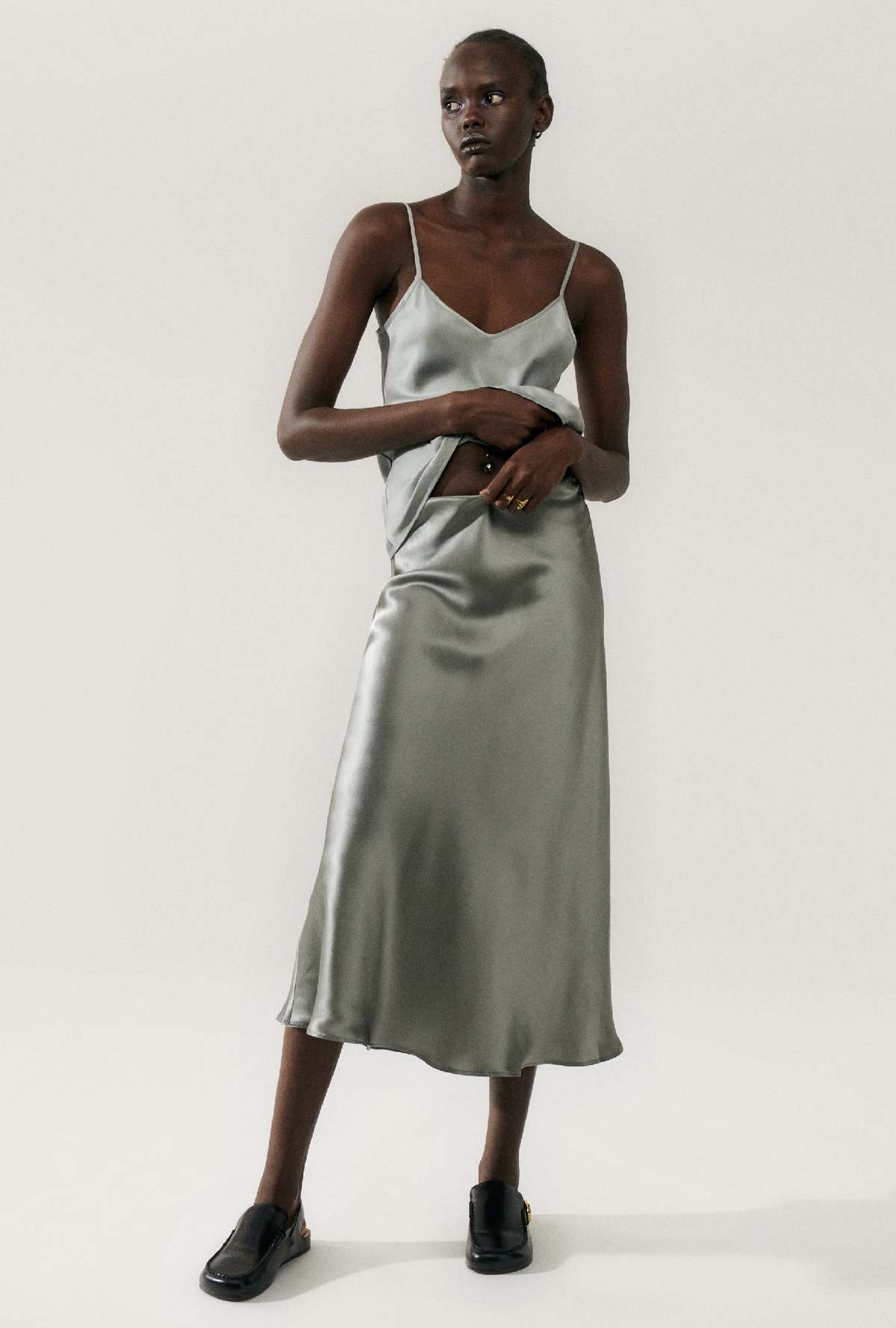 Silk Laundry LONG BIAS CUT SKIRT - MOON - Image 1 of 5