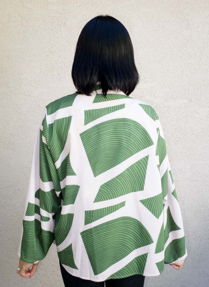 KAAREM  Annato Long Sleeve Button-Up Collar Shirt Unisex Green La Gang Leaf Print - Multi