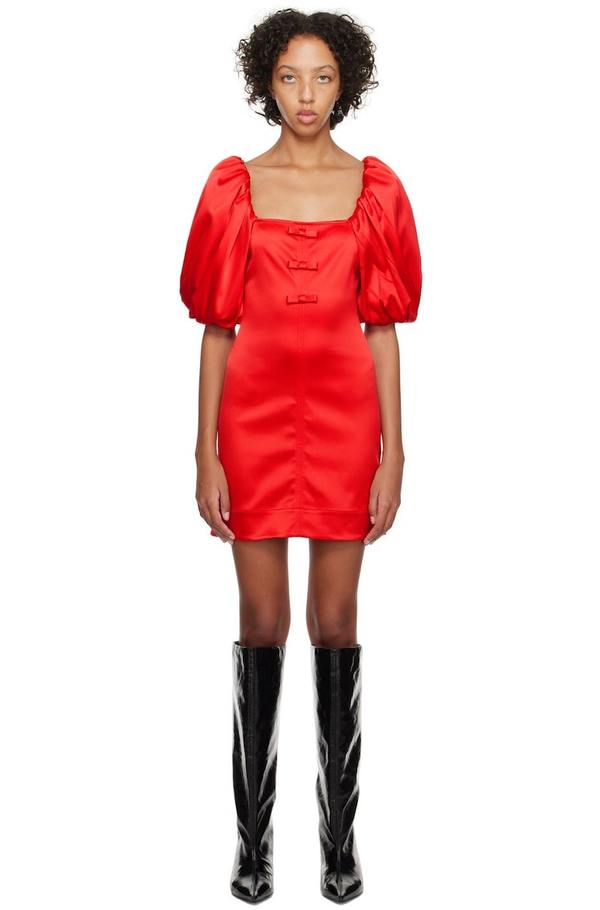 ganni red mini dress GANNI Red Organza Circle Collar Dress