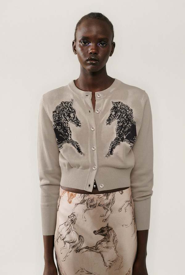 Silk Laundry Cropped Cardigan - Wild Horses | Garmentory