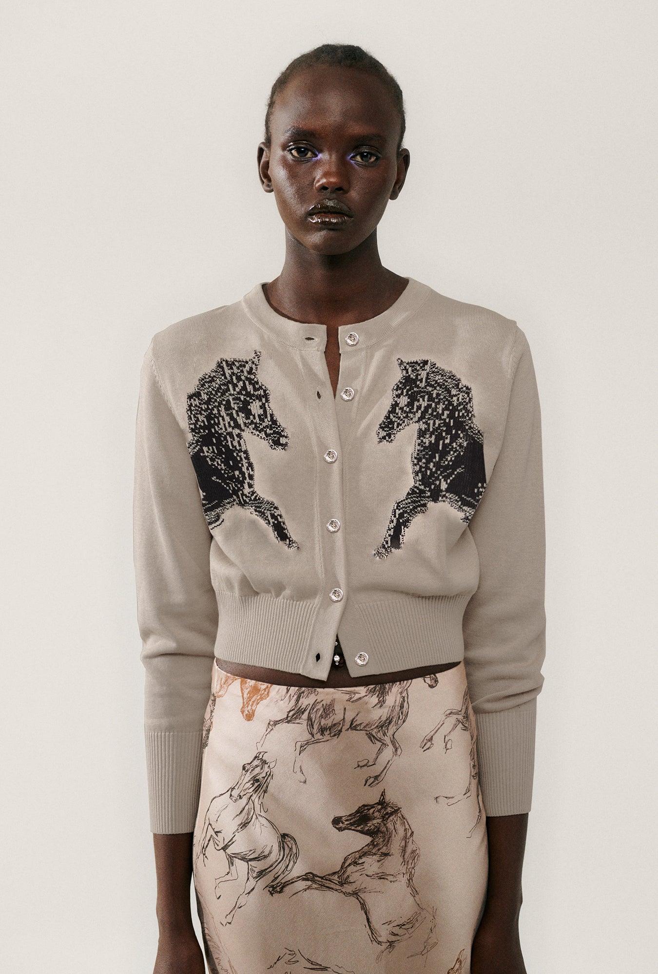 Silk Laundry Cropped Cardigan - Wild Horses | Garmentory