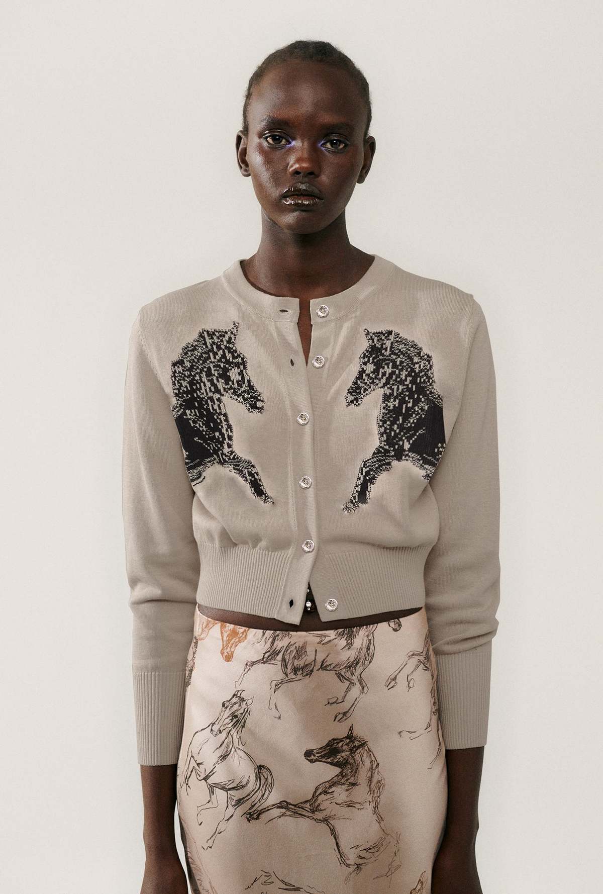 Silk Laundry Cropped Cardigan - Wild Horses | Garmentory