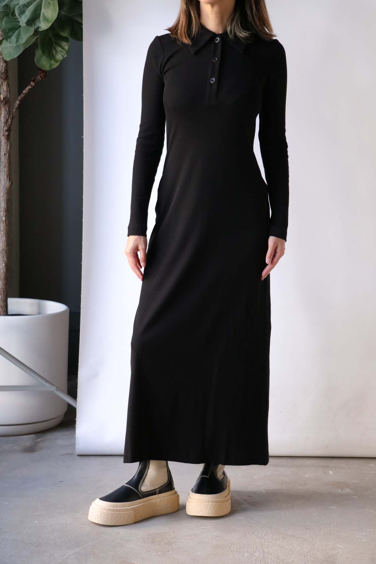 Rosetta Getty Long Sleeve Polo T Shirt Dress - Black | Garmentory Rosetta Getty Long Sleeve Polo T Shirt Dress - Black | Garmentory