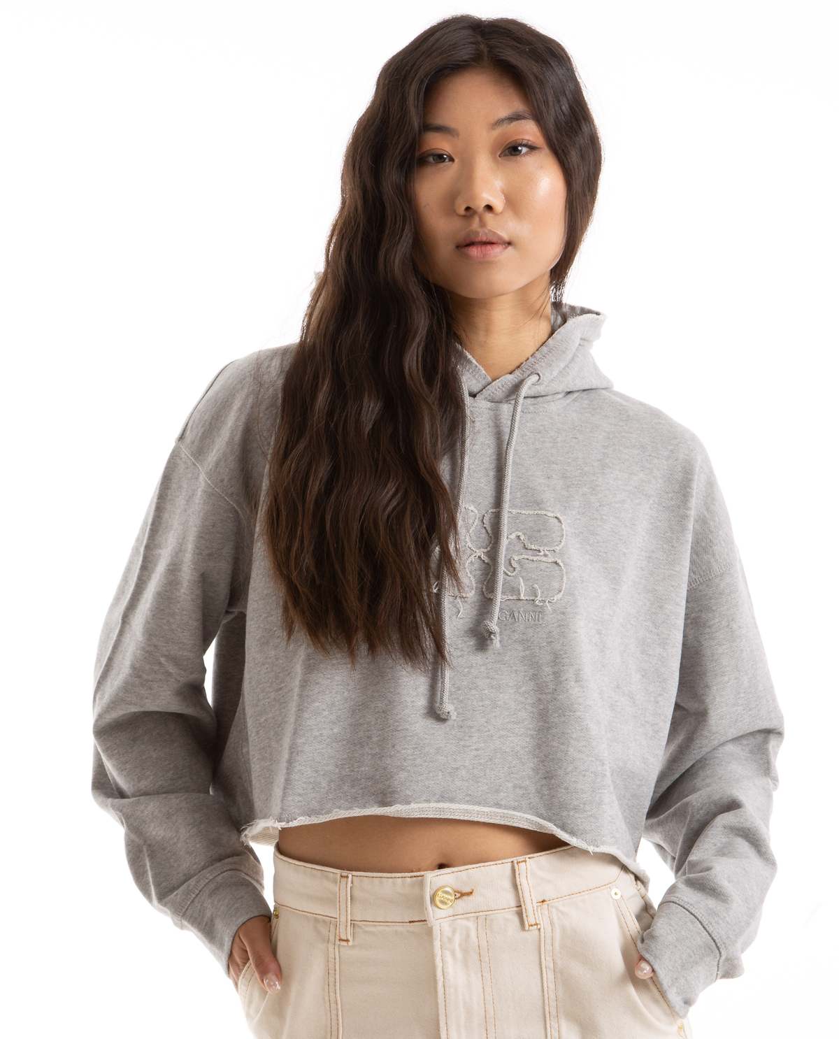 Ganni Isoli Cropped Oversized Hoodie - Gray | Garmentory