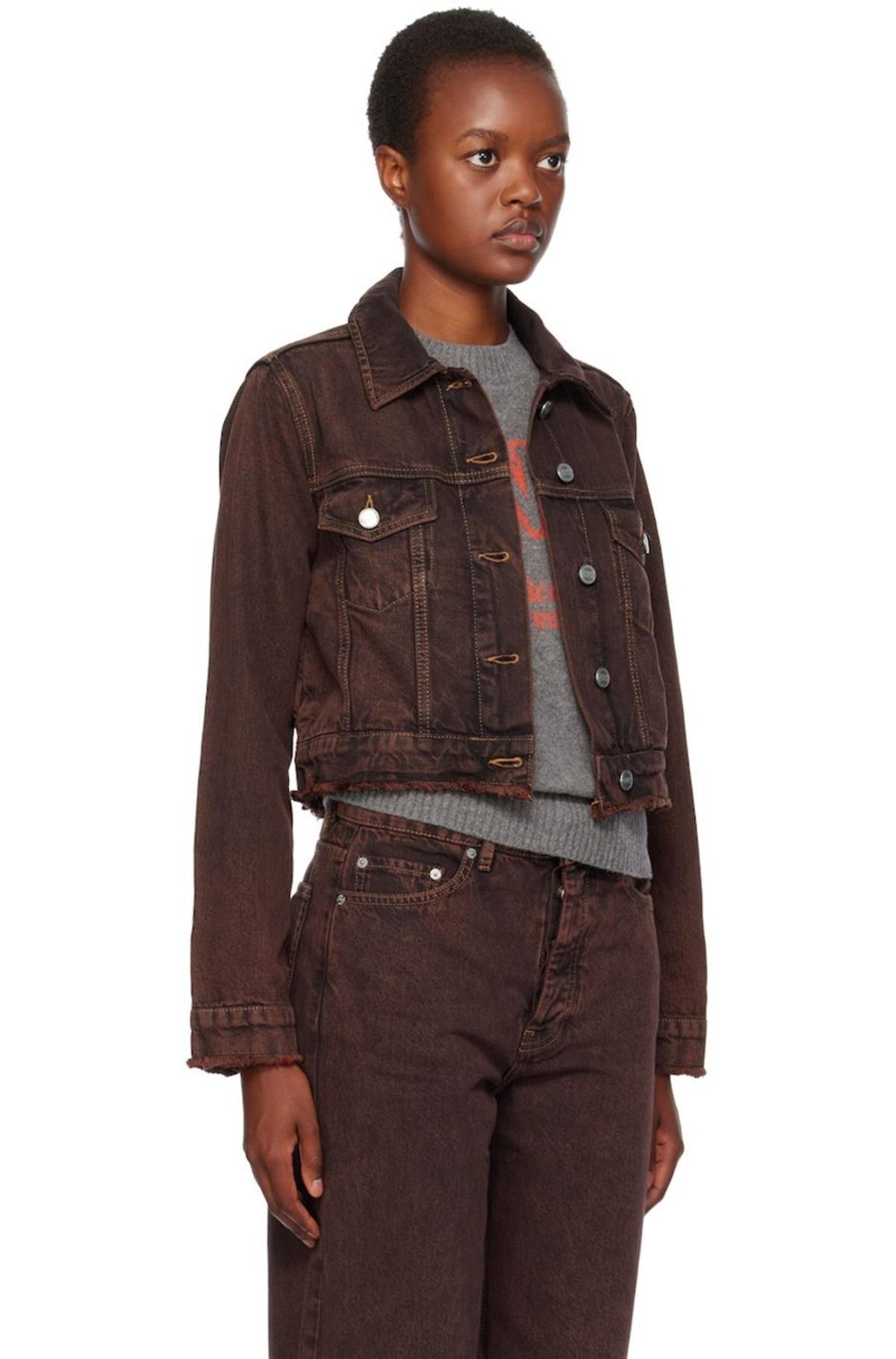ジャケット GANNI Woman Jacket Milk W0115 859 Ganni Cropped Denim Jacket - Brown | Garmentory