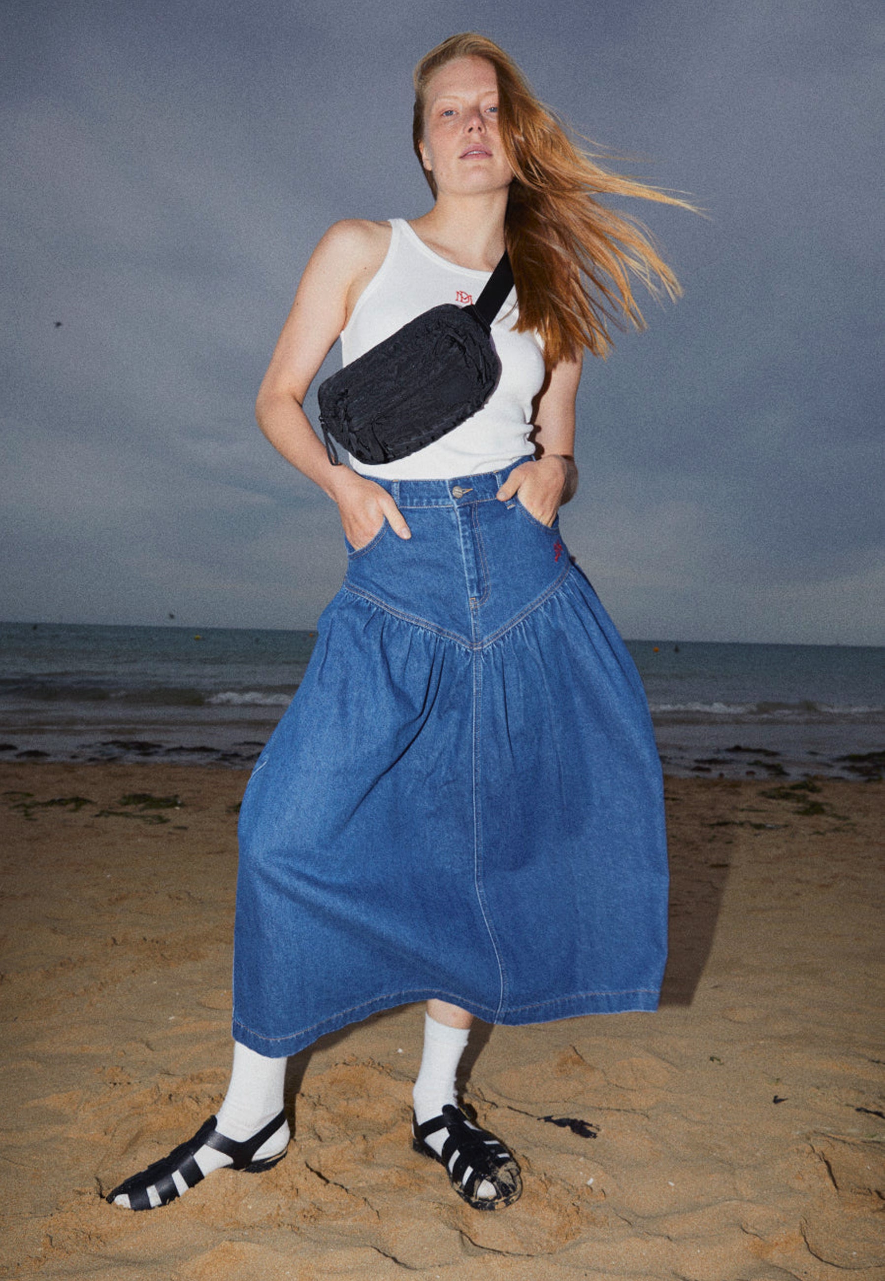 【BAON】24SS★ [BAONHAUS] banding shirring midi denim sk Beth Denim Midi Skirt – Remain Studio