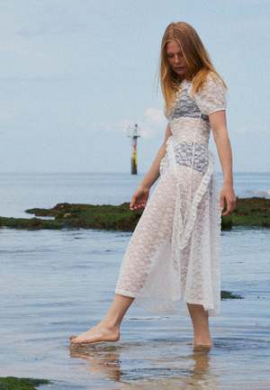 Flower Lace Midi Dress - White | Garmentory