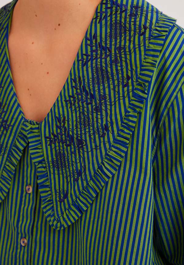DAMSON MADDER Fontaine Blouse - Blue/Green Stripe | Garmentory