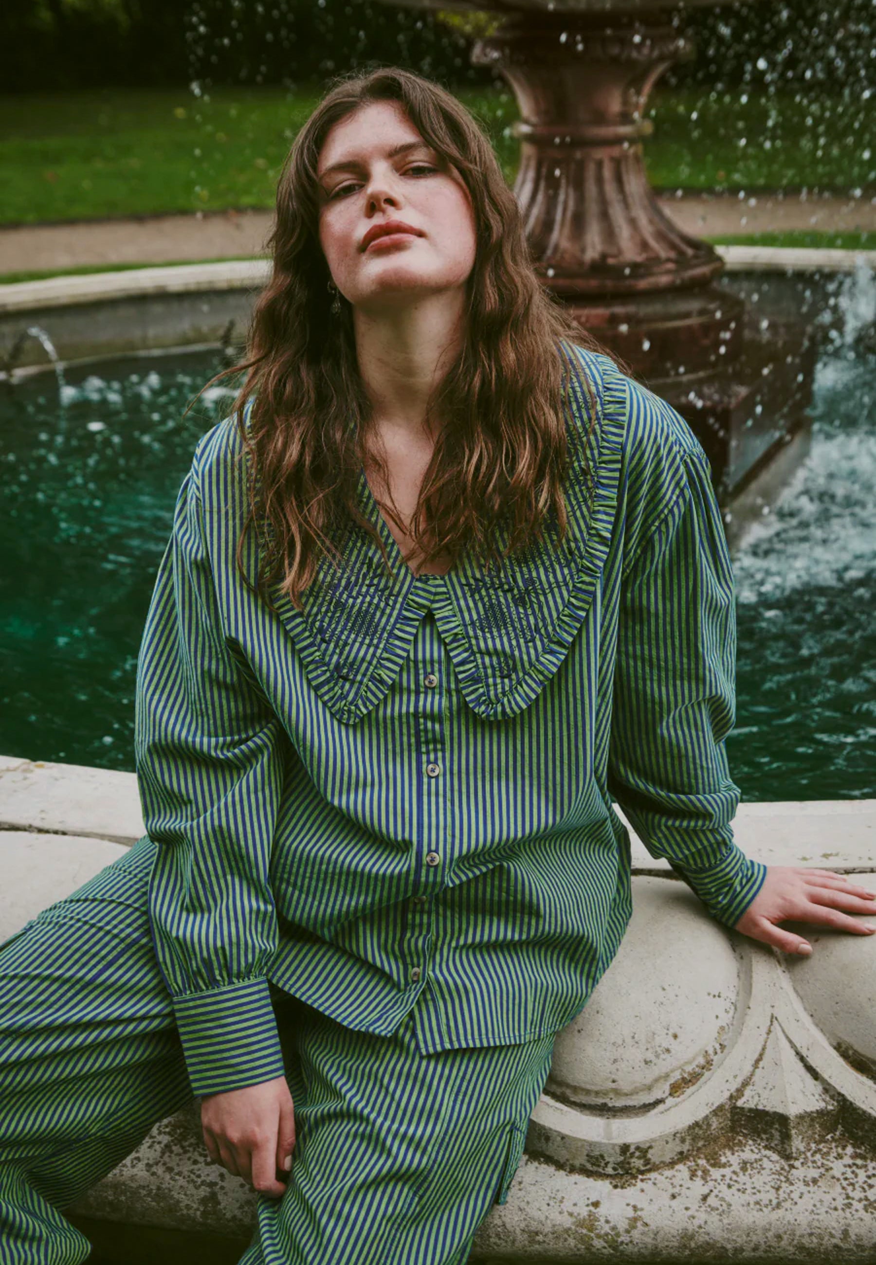 DAMSON MADDER Fontaine Blouse - Blue/Green Stripe | Garmentory
