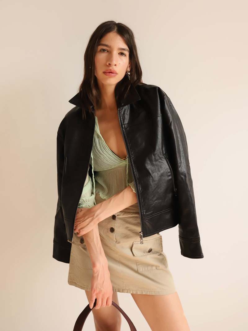 all row Faux Leather Moto Jacket - Black | Garmentory