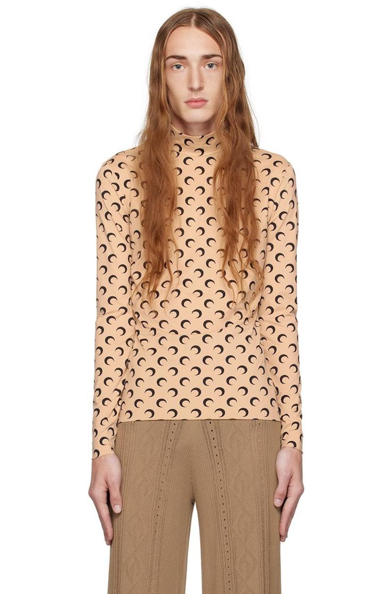 Marine Serre Tan All Over Moon Print Turtleneck | Garmentory