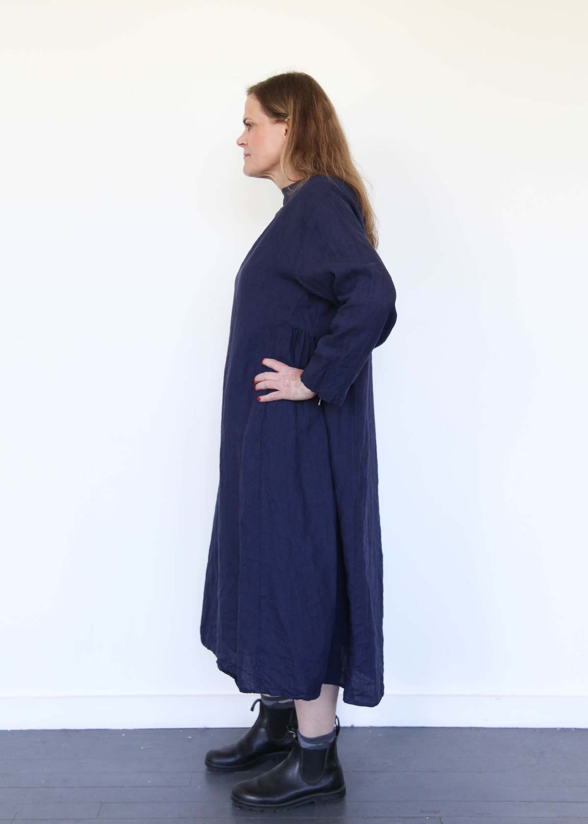 Cotton Linen Cloth Mix Indigo Dress main image 1