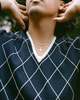 Vintage Wool Argyle Sweater - Navy - Thumbnail 2